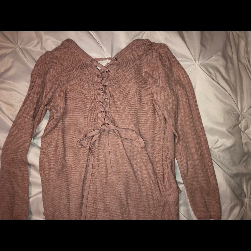 Blush Lace up back sweater